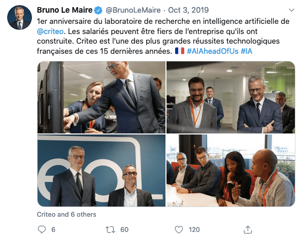 Tweet Bruno Le Maire - Criteo